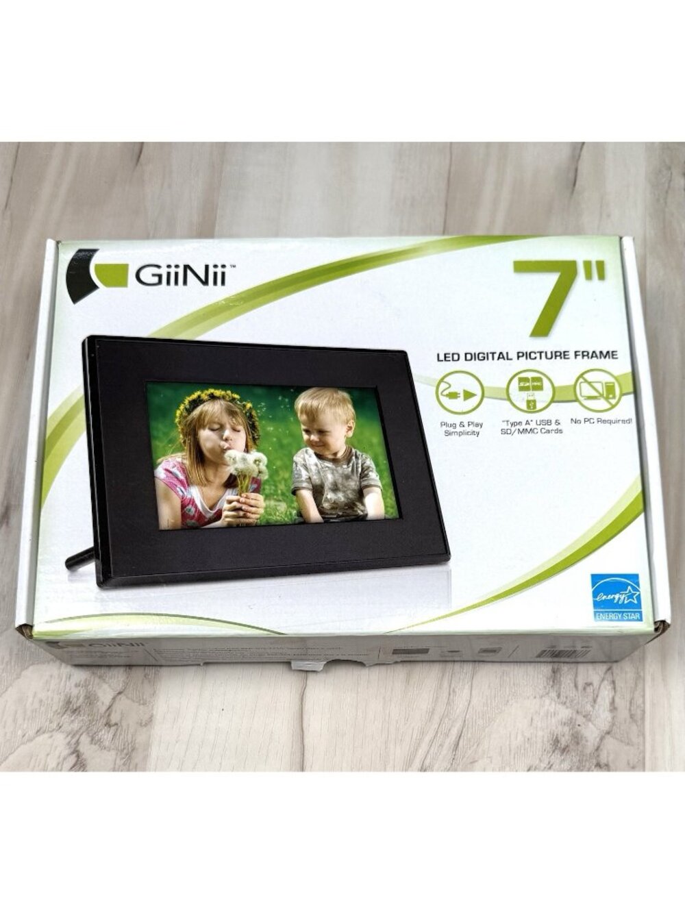 GiiNii 7" LED Digital Picture Photo Frame Clock Calendar Black GT-701P No Manual